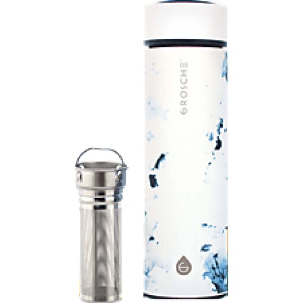 GROSCHE Chicago 450 ml Çift Duvarlı Demleme Hazneli Çelik Termos Beyaz Mermer
