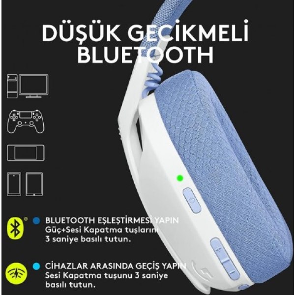 Logitech G G435 LIGHTSPEED Kablosuz Oyuncu Kulaklığı Beyaz - Görsel 6