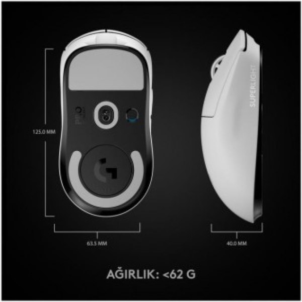Logitech G PRO X Superlight Hero Beyaz Kablosuz Oyuncu Mouse Teşhir - Görsel 3
