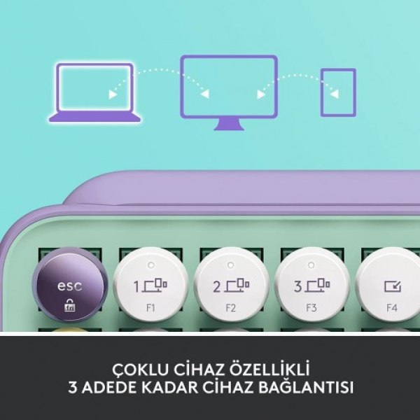 Logitech POP Keys Daydream Özelleştirilebilir Emoji Tuşlu Mekanik Kablosuz Klavye - Mint&Lila - Görsel 3