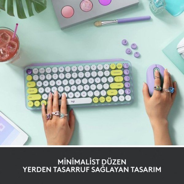 Logitech POP Keys Daydream Özelleştirilebilir Emoji Tuşlu Mekanik Kablosuz Klavye - Mint&Lila - Görsel 5