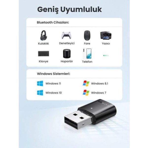 Ugreen Mini USB Dongle Bluetooth 5.0 Adaptör Siyah - Görsel 5